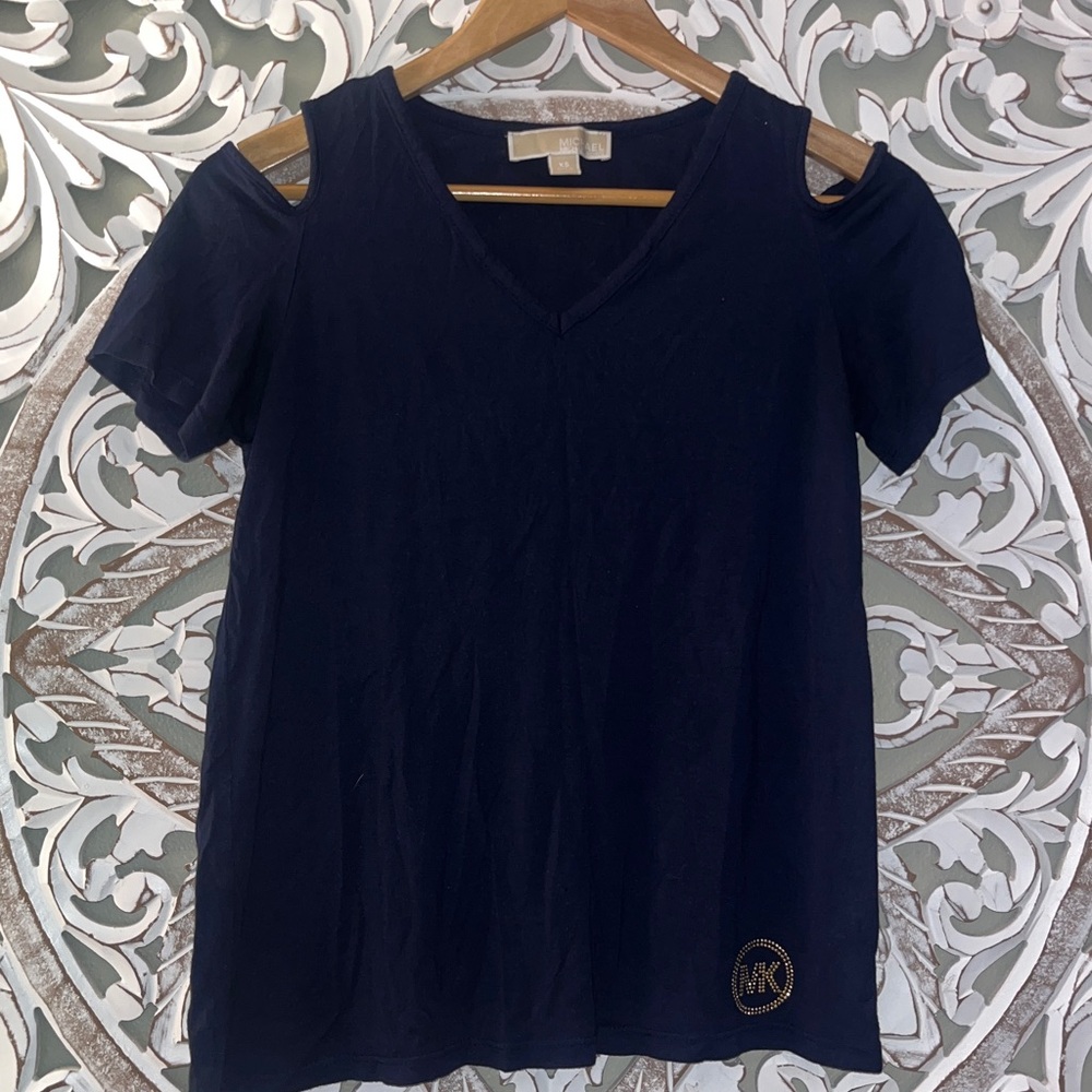 Michael Michael Kors Cold Shoulder Top Women’s Medium Blue V Neck sz XS
